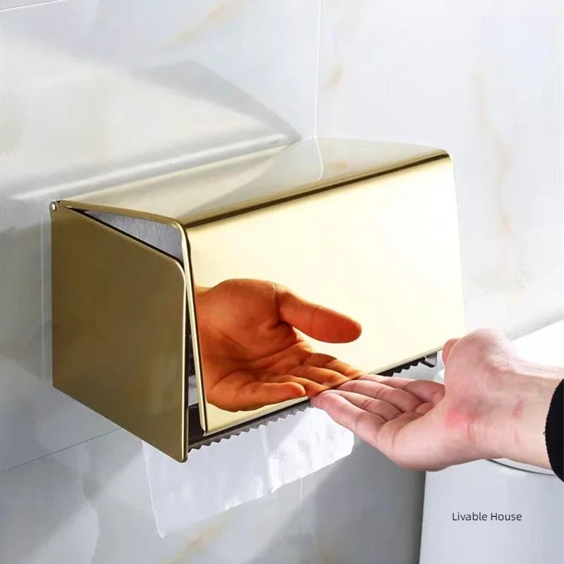 

Коробка для туалетной бумаги, держатель для телефона, рулонная бумажная стойка из золотой нержавеющей стали, водонепроницаемый держатель для бумажных полотенец, черная коробка для салфеток для ванной комнаты