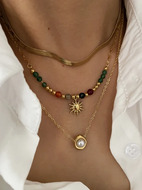 Peri'sbox-Pendentif Étoilé en Acier Inoxydable pour Femme, Perle Dainty, Pierre Naturelle, Acier Inoxydable, Empilable, Bijoux Fantaisie, 216.239. 2