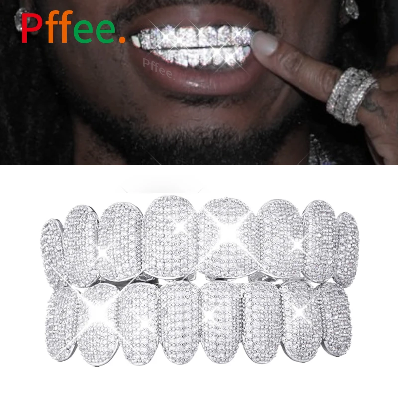 

Pffee Silver 18K Gold Plated Tooth Rapper Jewelry Iced Out Grills For Women Men Hip Hop Teeth Grillz Dental Rhinestones