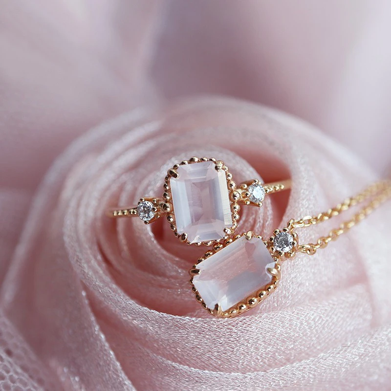 

Кольца LAMOON для женщин, обручальные украшения, кольцо из натурального драгоценного камня, розового кварца, кольцо, серебряное и золотое покрытие, ювелирные изделия RI031