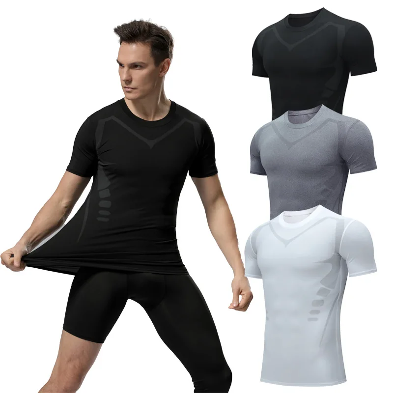 

Футболка мужская компрессионная, дышащий футбольный костюм, облегающая Спортивная одежда для фитнеса, быстросохнущая рубашка с короткими рукавами для бега и спорта