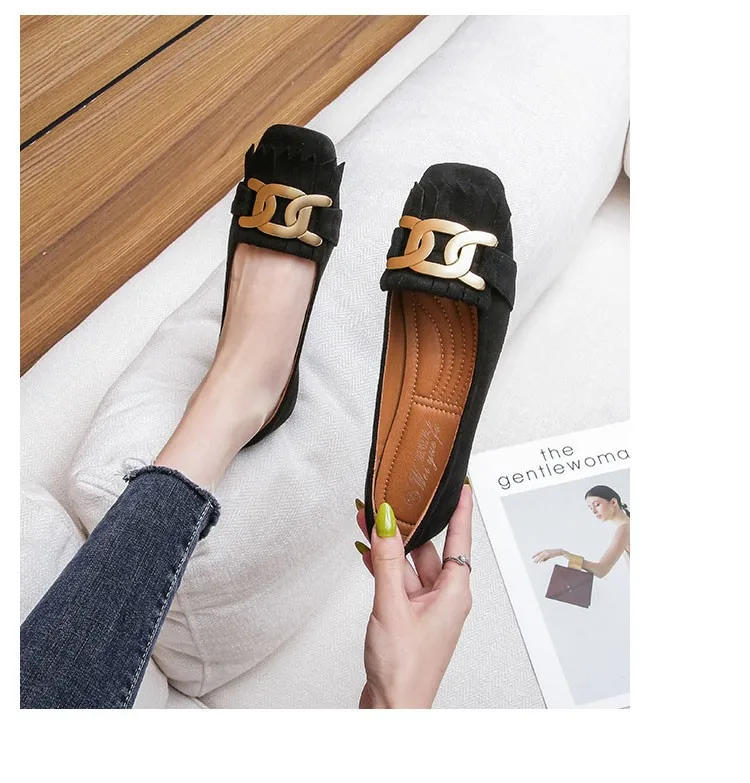Flat Shoes Woman Retro Tassels Square Shallow Single Shoes for Women 2023 New Metal Buckle Flat Loafers Women Big Size 45 45 46 Flat Shoes Woman Retro Tassels Square Shallow Single Shoes for Women 2023 New Metal Buckle Flat Loafers Women Big Size 45 45 46
