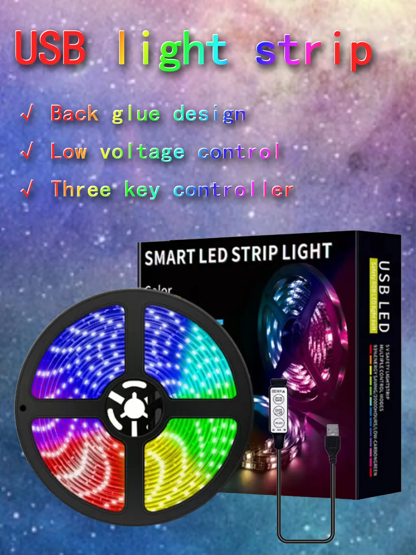 USB desktop ambient light seven color light strip esports TV light strip RGB intelligent pickup light strip self-adhesive light 
USB desktop ambient light seven color light strip esports TV light strip RGB intelligent pickup light strip self-adhesive light