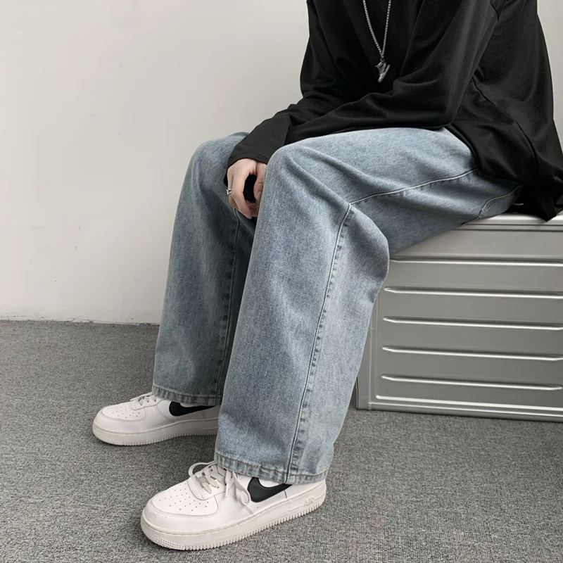 Mens Baggy Jeans Vintage Blue Drawstring Elastic Waist Wide Legs Straight Denim Pants Korean Trousers Casual Male Clothing
Mens Baggy Jeans Vintage Blue Drawstring Elastic Waist Wide Legs Straight Denim Pants Korean Trousers Casual Male Clothing