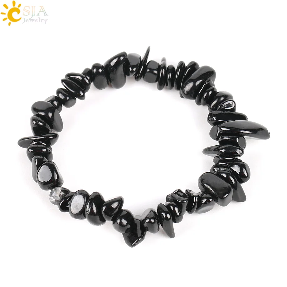 

CSJA Black Tourmaline Bracelets for Women Crystal Bracelets Chip Beads Chakra Natural Gem Stone Reiki Healing Meditation E705