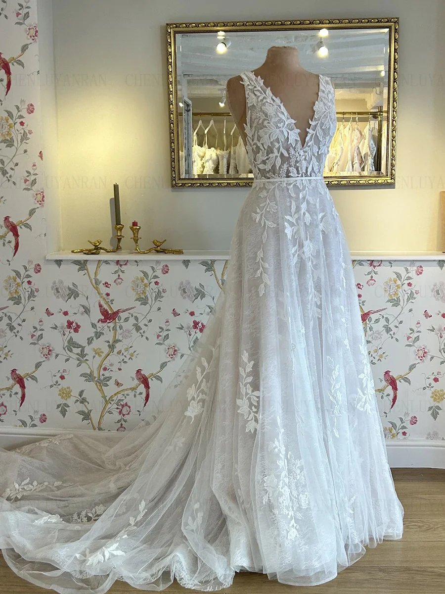 

Luxury Lace Wedding Dresses For Women Sparkle Applique Long Wedding Gowns A-line Sexy Dresses For Wome 2023 فستان حفلات الزفاف