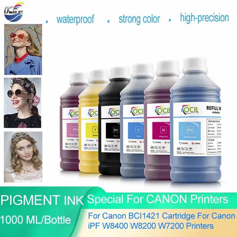 

1000ml Pigment Ink For Canon BCI1421 caitridge for Canon iPF W8400 W8200 W7200 Printer Refill Ink Free Shipping 6 Colors