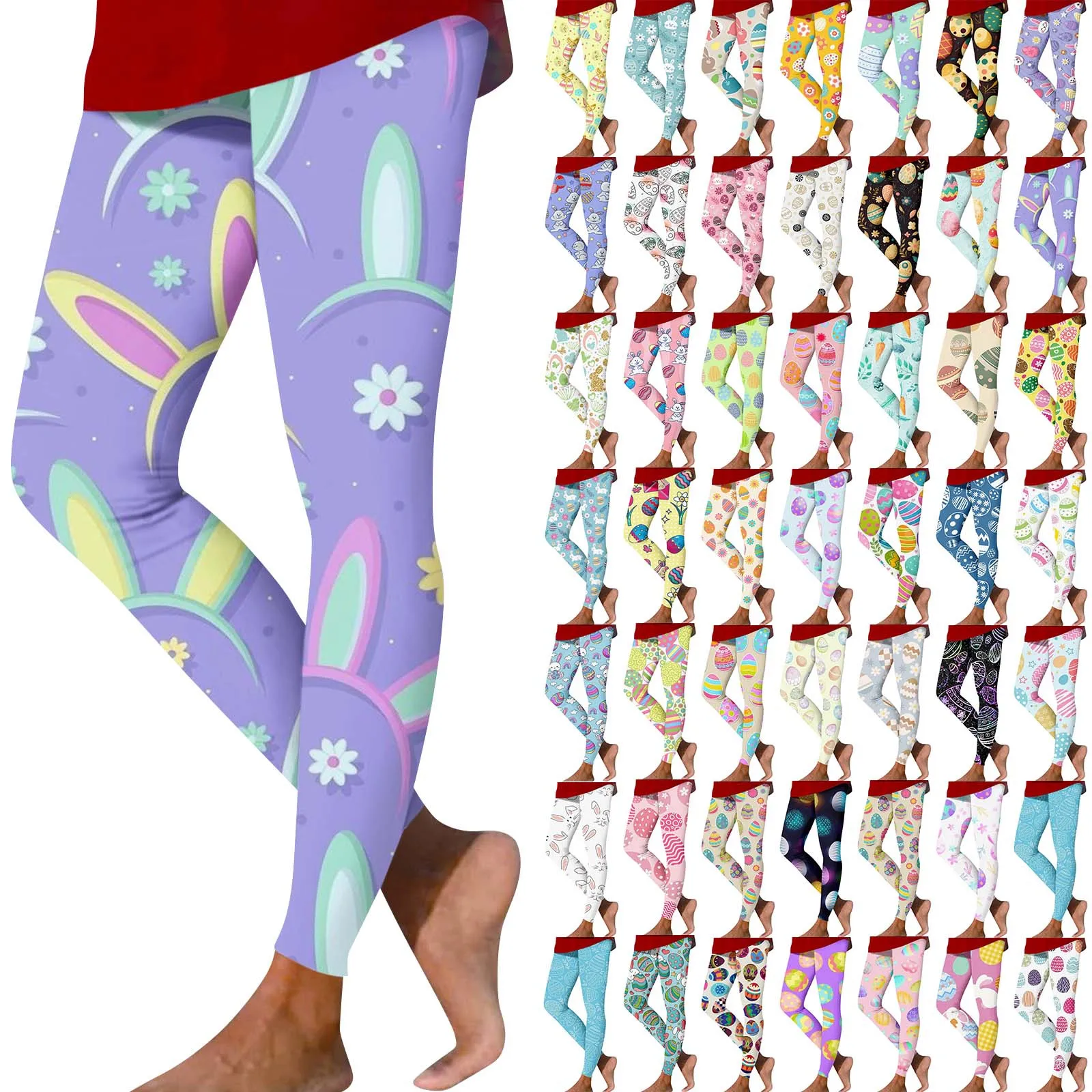 

High Waisted Yoga Pants For Women Girls Colorful Funny Easter Day Printed Stretchy Workout Leggings Tights calça feminina