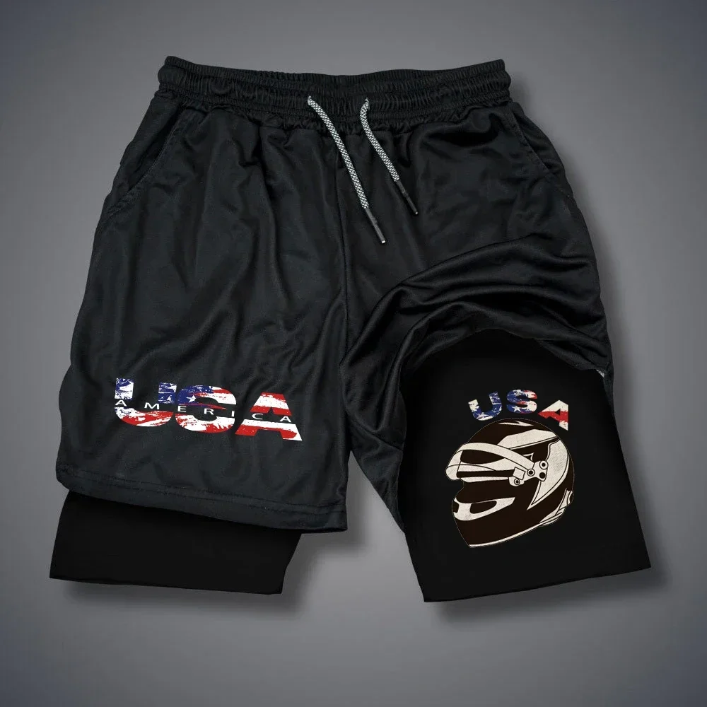 Summer Quick Dry Men's Shorts USA Letter Print Double-deck 2 In 1 Shorts Thin Breathable Casual Short Pants Sportwear Pants
Summer Quick Dry Men's Shorts USA Letter Print Double-deck 2 In 1 Shorts Thin Breathable Casual Short Pants Sportwear Pants