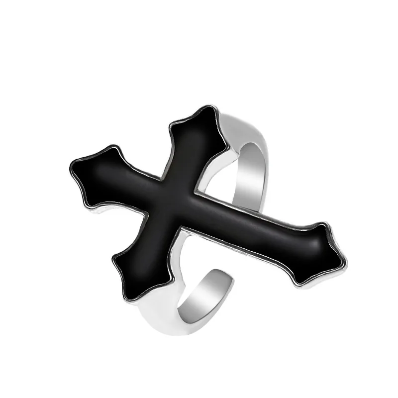 

Винтажное черное большое Открытое кольцо с крестом женское готическое модное мужское ювелирное изделие из сплава для Хэллоуина кольцо для девочки