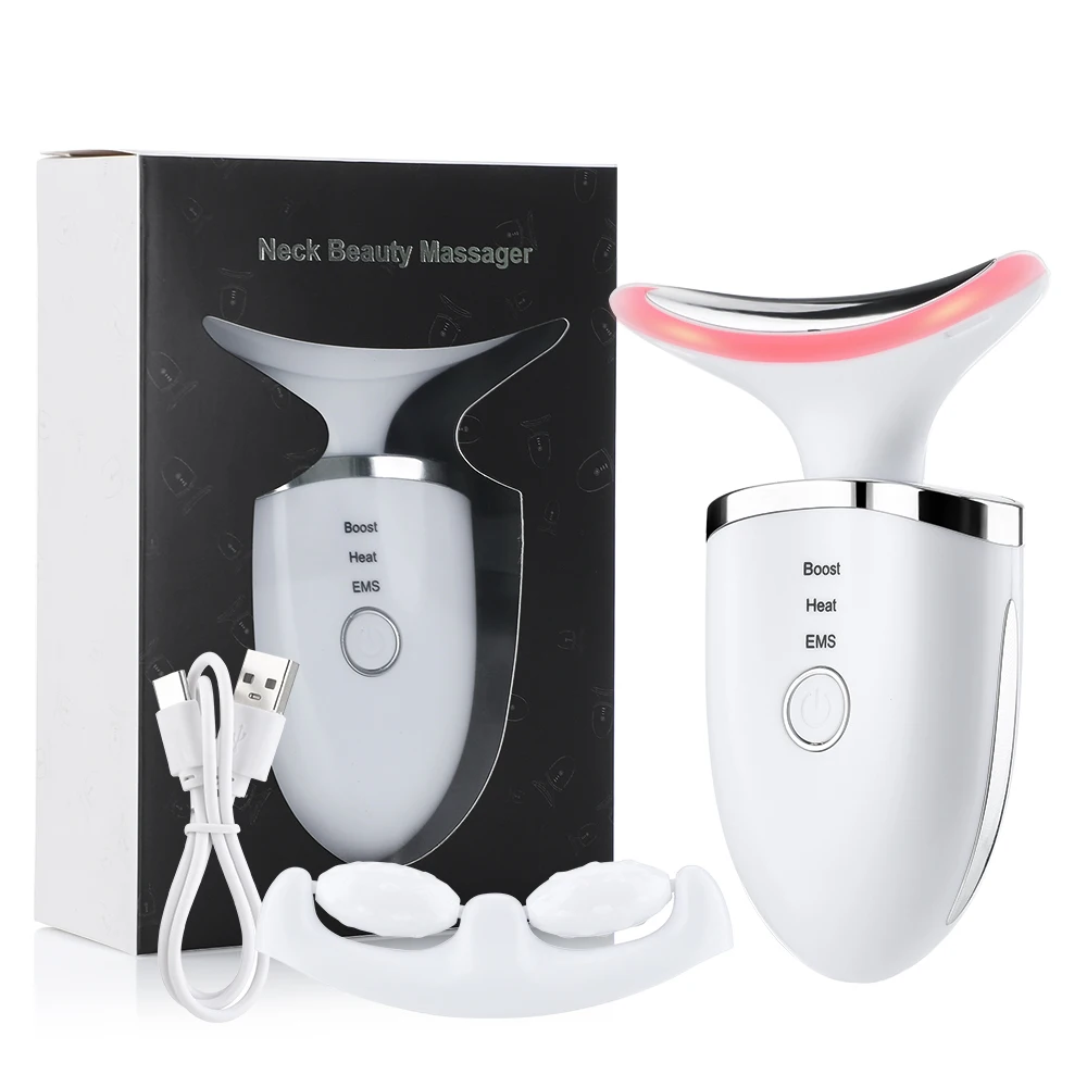 

2 Roller EMS Electric Neck Beauty Massager LED Photon Therapy Face Lifting Firming Skin Reduce Double Chin Wrinkle Beauty Device