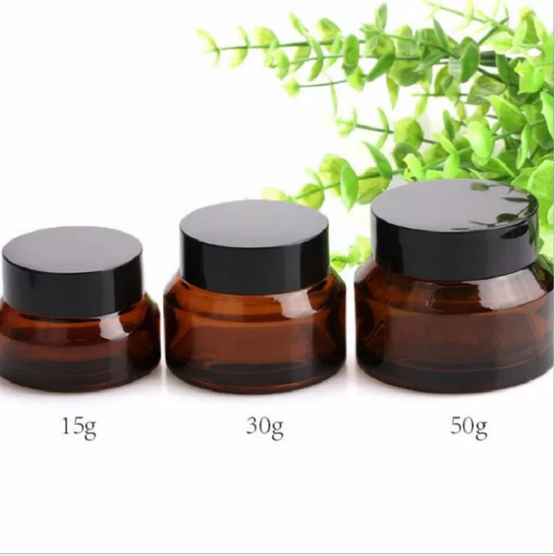 

15G brown glass bottle cream jar pot black lid cream/serum/essence/moisturizer/wax/art nail gel skin care cosmetic packing