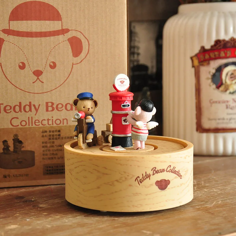 

Мишка Тедди, почтовая музыкальная шкатулка, рождественские украшения, милые фигурки медведя для дома, украшение для комнаты, подарки на день рождения, аксессуары для дома