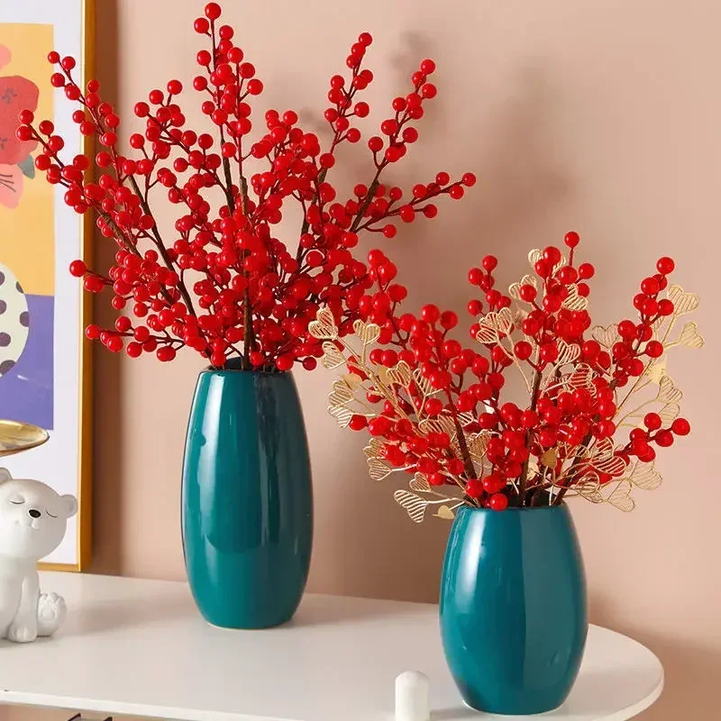 

Китайская керамическая ваза, искусственный цветок, красная Фортуна, Цветочная композиция из фруктов, новогодние украшения, домашняя гостиная, ремесло для украшения