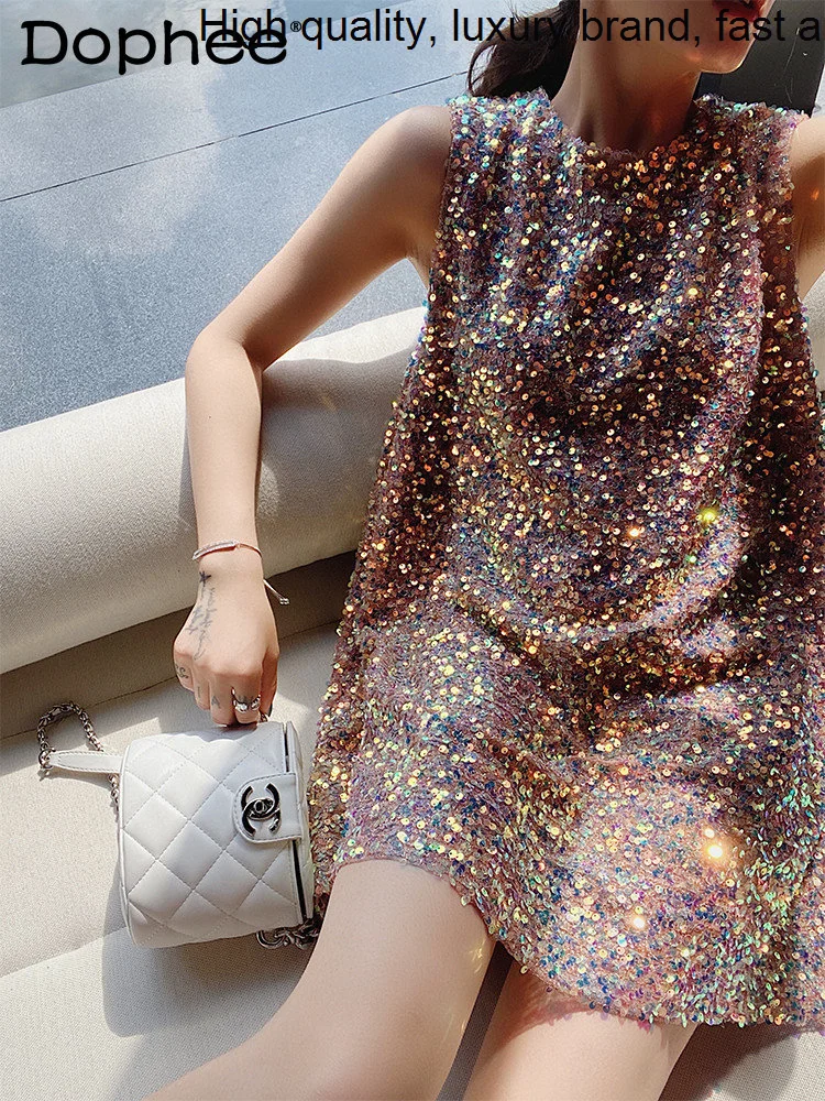 Sleeveless European Sexy Vest Women 2023 Spring Loose Slimming Shiny Sequins Banquet Birthday Nightclub A- Line Mini Dress
Sleeveless European Sexy Vest Women 2023 Spring Loose Slimming Shiny Sequins Banquet Birthday Nightclub A- Line Mini Dress
