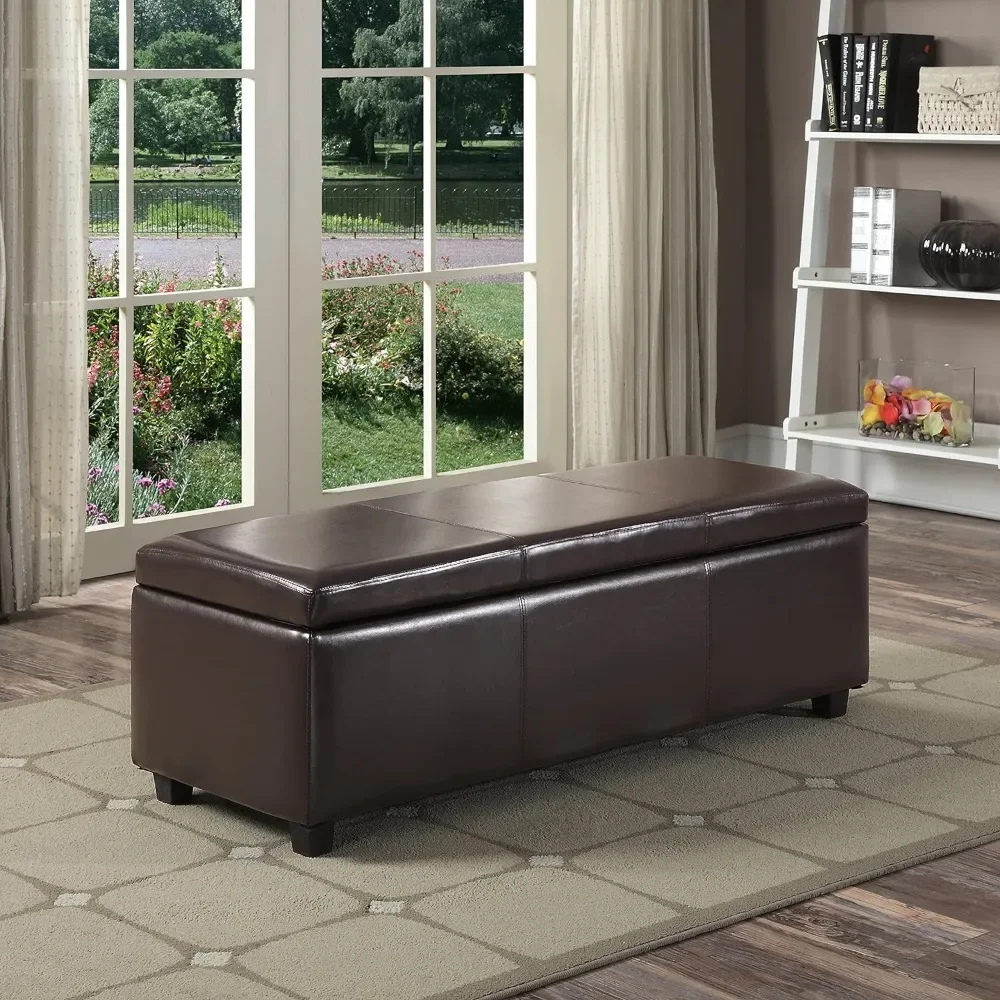 

48-дюймовый Широкий Современный прямоугольный стул для хранения, искусственная кожа коричневого цвета