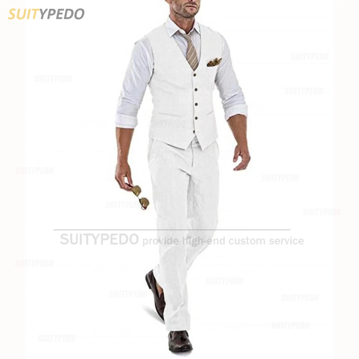 

Linen Suit for Men Casual Slim Fit Ivory Suit Vest Pants Set 2 Pieces New Business Summer Prom Wedding Tuxedos for Men Groomsmen