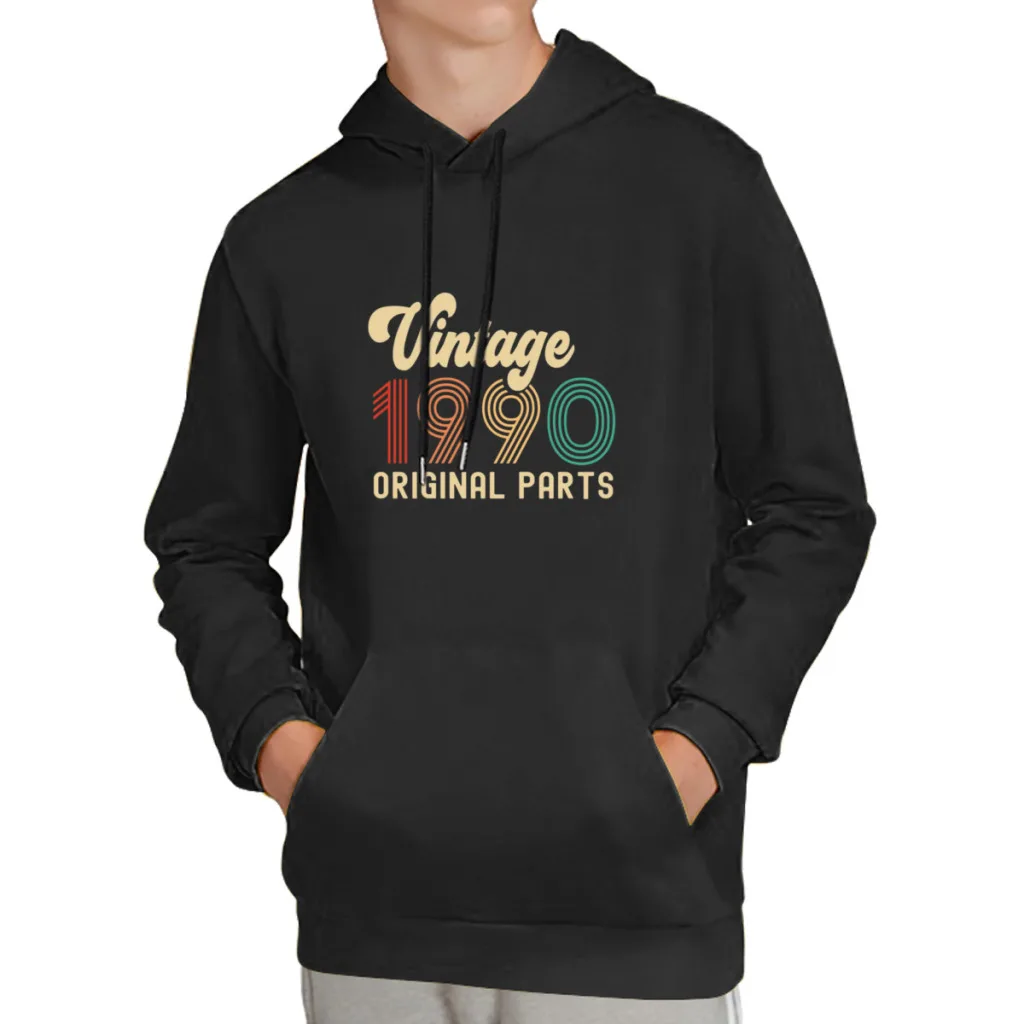 

Vintage 1990 Original Parts Born In Birthday Cotton Pullover Hoodie Men Women Unisex Hip Hop Style Sweatshirt