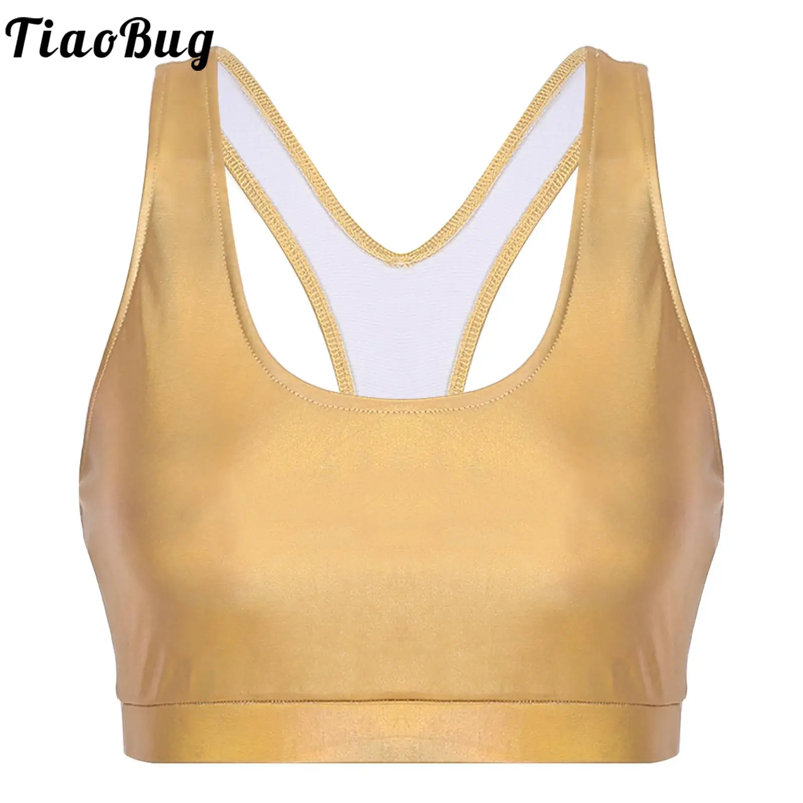 

Tiaobug Womens Metallic Shiny U Neck Sleeveless Crop Tops Strappy Hollow Out Cutout Back Tanks Sports Gym Yoga Hang Out Vests