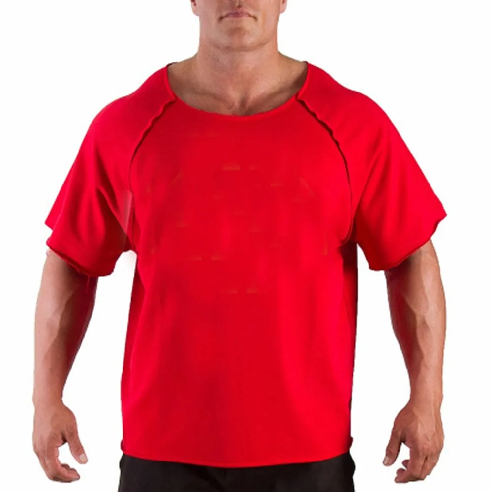 

Mens Cotton Casual T-Shirts Fitness Men Bodybuilding Shirt Batwing Sleeve Rag Shirt Gym Wear Muscle Running T-shirt Crew Neck