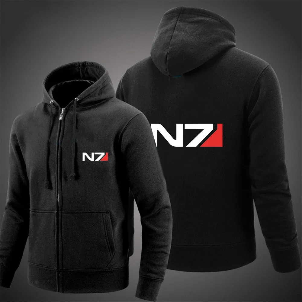 

2024 New Spring Autumn N7 Mass Effect Logo Print Casual Long Sleeve Solid Color Hoodies Mens Classic Zip Simplicity Popular Coat