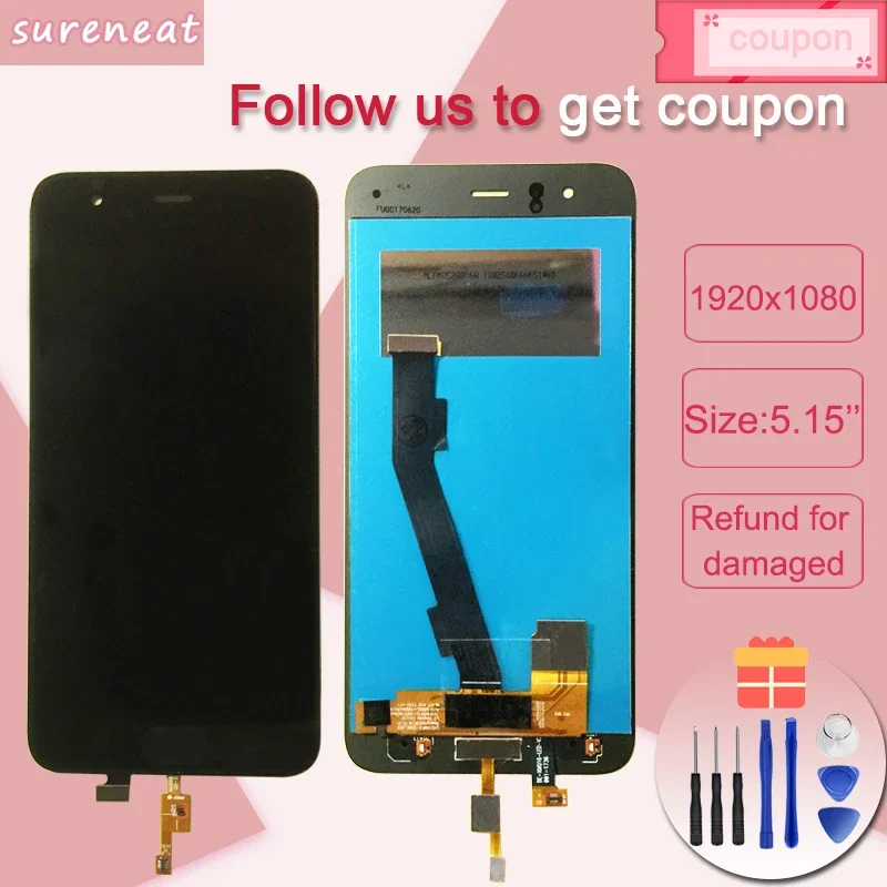 

5.15" For Xiaomi Mi 6 LCD Display+Touch Screen Digitizer Glass Panel Assembly 1920x1080 FHD Replacement Parts with Fingerprint