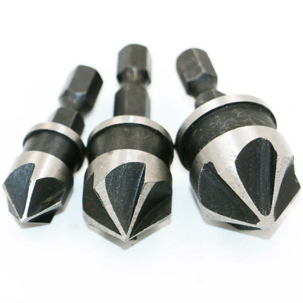 3pcs Countersink Drill Bit Carbon Steel 90 Degree 12/16/19mm 5 Flute 1/4 Inch Hexagon Shank For Woods Soft Metals Chamfer
3pcs Countersink Drill Bit Carbon Steel 90 Degree 12/16/19mm 5 Flute 1/4 Inch Hexagon Shank For Woods Soft Metals Chamfer
