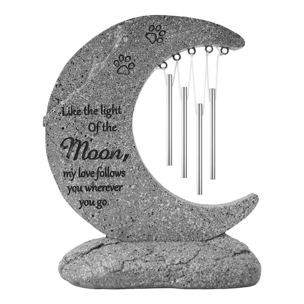 

Moon Shape Dog Memorial Stones Pet Memorial Stones with Wind Chimes, Paw Prints Pet Dog Headstones Loss Stones, Sympathy Loss