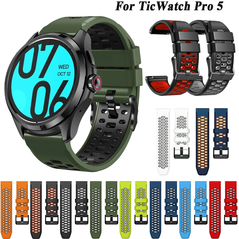 

24mm Silicone Sport Watch Band Strap For TicWatch Pro 5 Wristband Replacement For TicWatch Pro 5 Smart Watchband Bracelet Correa