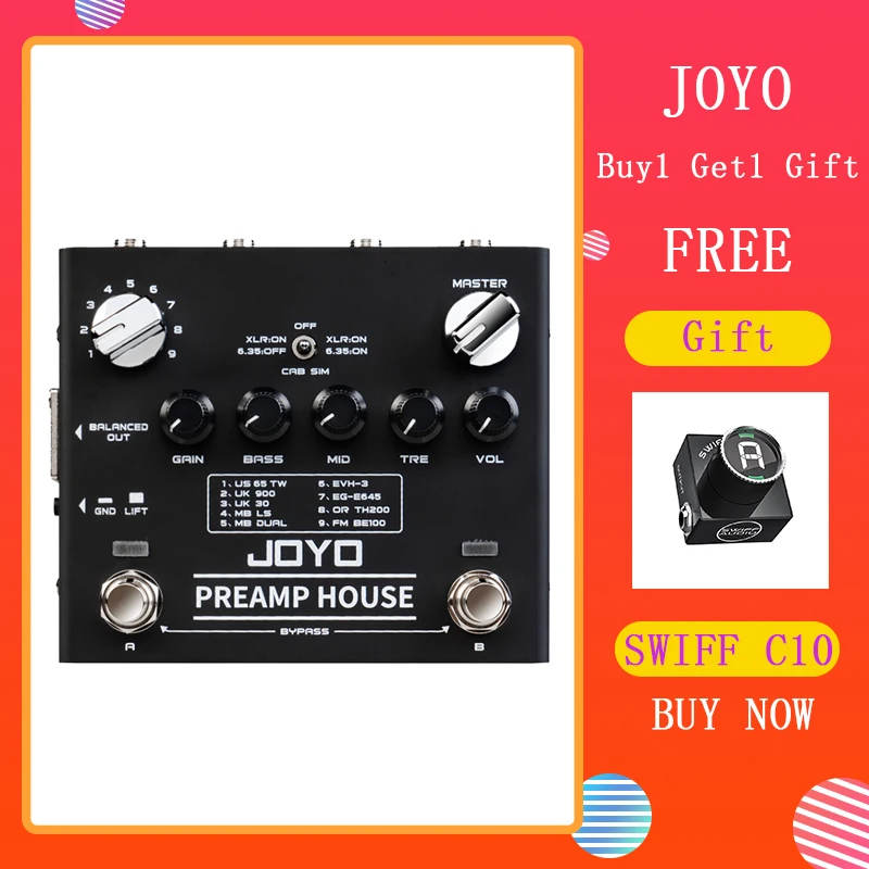 

JOYO R-15 PREAMP HOUSE Electric Guitar Effect Pedal Dual Channel Cabinet Simulator Pedal Built-in 9 Amps' Preamps 18 Tones