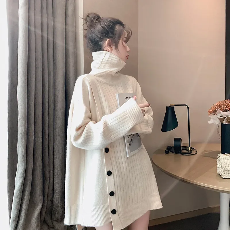 TPJB Girl Solid Color Turtleneck Knitted Sweater Female Side Split Loose Loose Sweater Sweater Lazy Wind Pullover Women Spring
TPJB Girl Solid Color Turtleneck Knitted Sweater Female Side Split Loose Loose Sweater Sweater Lazy Wind Pullover Women Spring