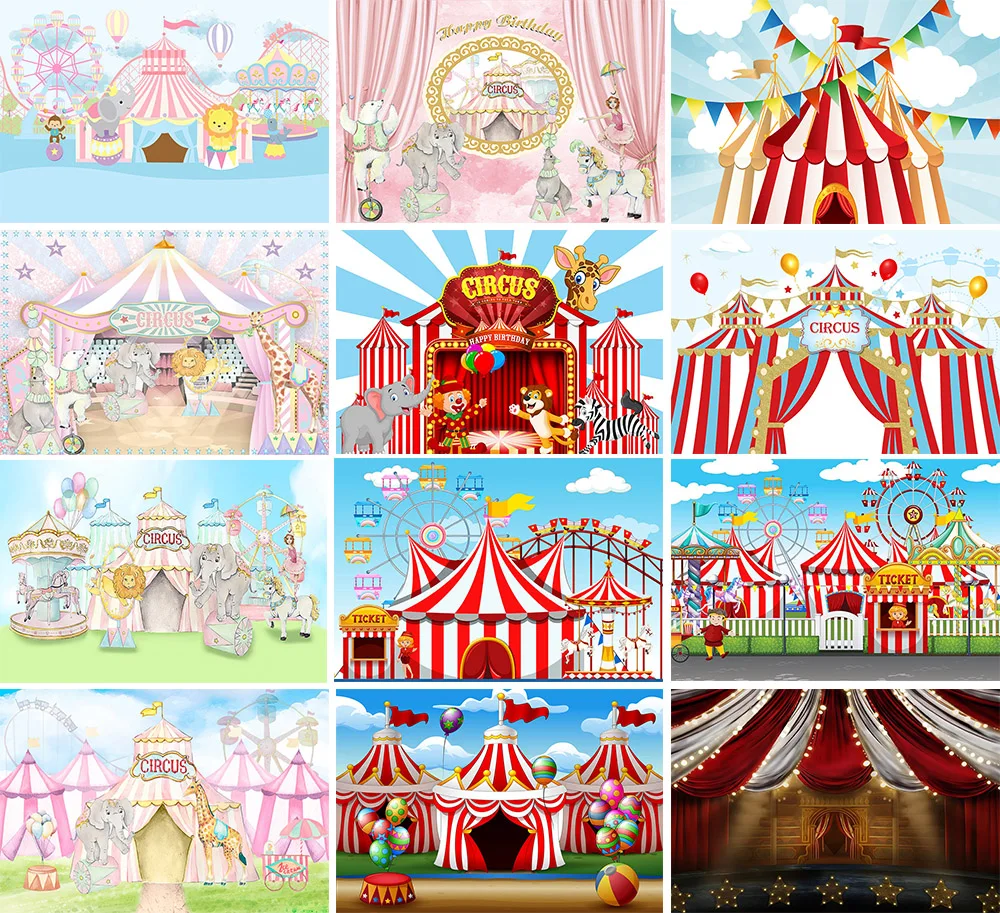 

Mehofond Photography Background Circus Theme Carnival Carousel Tent Kids Birthday Party Cake Table Decor Backdrop Photo Studio