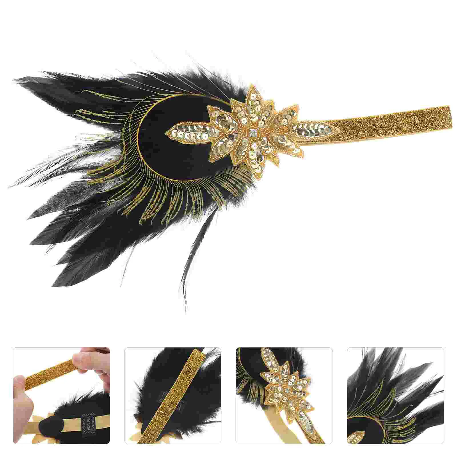 

Wedding Feather Headband Flapper Headbands 1920s for Women Headpiece Headpieces Accessories Rhinestone