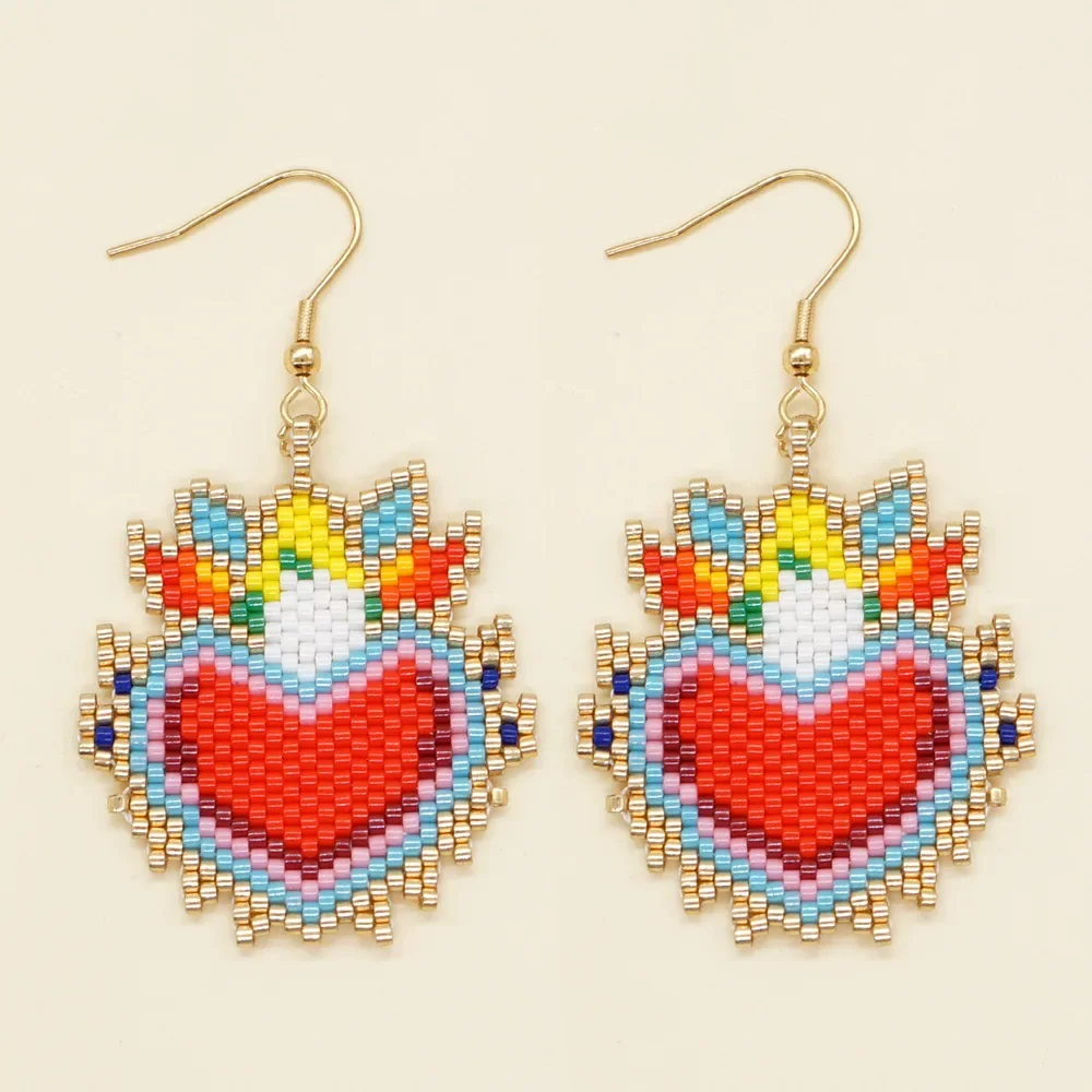 

Beaded earrings Heart-shaped Flower spots Creative Fashion Minimalist Tassels Hand knitting Bohemian Rice bead earrings