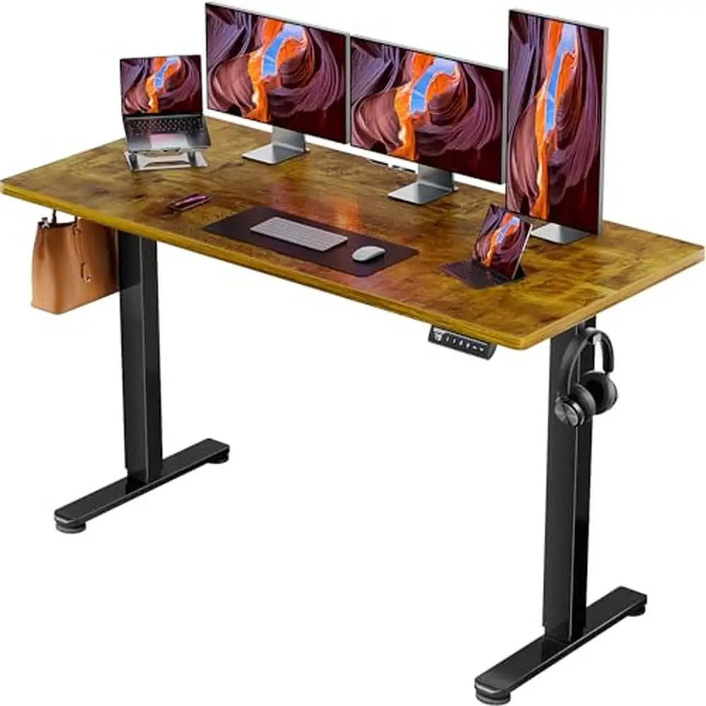 

Height Adjustable Electric Standing Desk Memory Computer Home Office Vintage Brown Rectangular 63 x 28 Inches Sit Stand up Desk