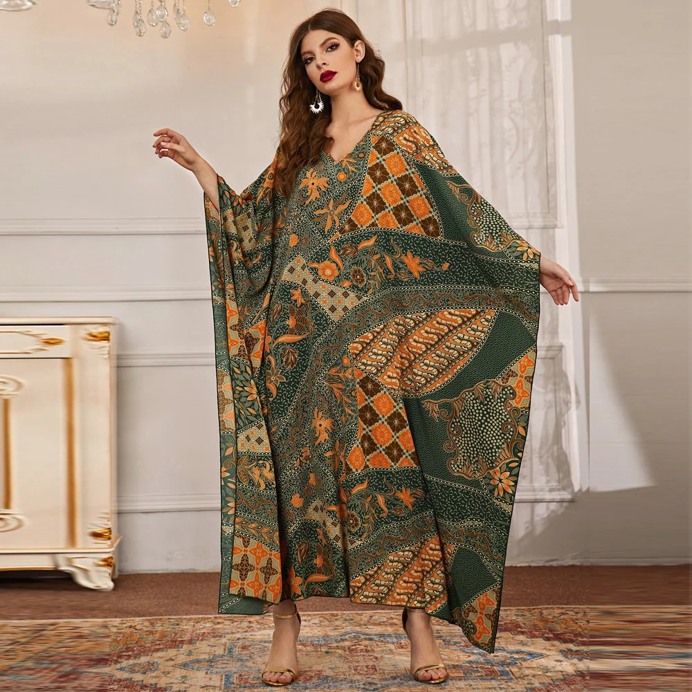 Abaya Dress For Women's 2023 Fashion Printed V-neck Long Bat Sleeve Panel Swing Dress Dubai Turkey Robe Women Clothing
Abaya Dress For Women's 2023 Fashion Printed V-neck Long Bat Sleeve Panel Swing Dress Dubai Turkey Robe Women Clothing