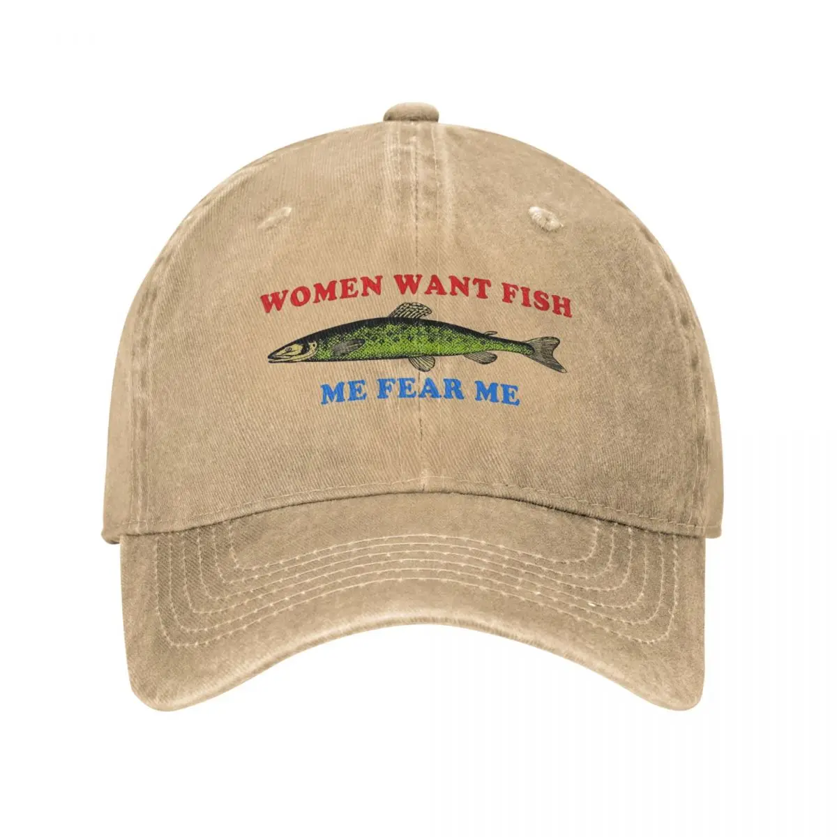 

Women Want Fish Me Fear Me Baseball Cap Stuff Vintage Distressed Washed Funny Logo Dad Hat Casquette Unisex Style Outdoor Travel