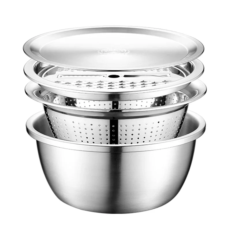 4PCS Set 304 Stainless Steel Bowl with Lid Kitchen Cooking Salad Mixing Bowls Set Washing Drain Basket Soup Basin Strainer
4PCS Set 304 Stainless Steel Bowl with Lid Kitchen Cooking Salad Mixing Bowls Set Washing Drain Basket Soup Basin Strainer