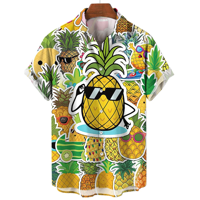 

3D Printed Hawaiian Men Shirt Tropical Fruit Pineapple Women Short Sleeve Shirt Leisure Comfortable Top Vacation Beachwear Tops