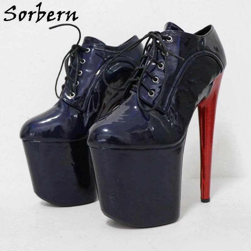 

Sorbern Black Holo Pole Dance Pump Shoes Stripper High Heel 20Cm Holo Red Lace Up Thick Platform Shoes Fetish Drag Queen Shoe