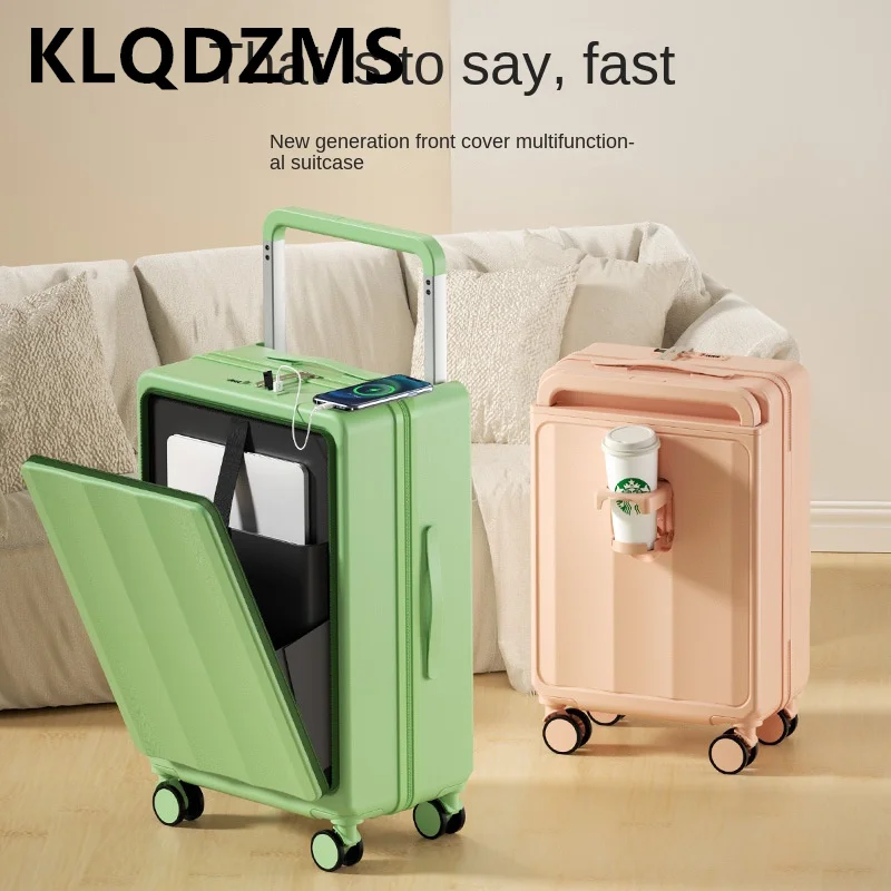 

KLQDZMS 20"24"26 Inch Carry-on Travel Luggage PC Front Opening Laptop Boarding Case USB Charging Trolley Case Cabin Suitcase