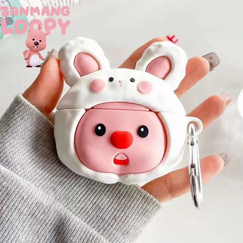 

Kawaii Zanmang Loopy Airpods Case Cute Anime Apple Airpods 1 2 3 Cartoon Beaver Pink Pink Silica Gel Protectuve Cover Girl Gifts