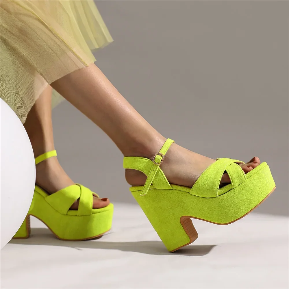 

2023 New Bohemia Style Vacation High Heels Summer Ankle Strap Buckle Party Sandals Platform Wedge Shoes Women Size 34-43