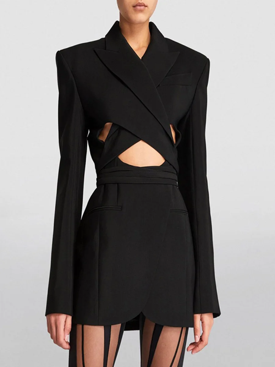 Minimalist Women's Blazers Notched Collar Hollow Out Pathwork Drawstring Female Clothing Tops Black New Fashion Lady Jacket Coat
Minimalist Women's Blazers Notched Collar Hollow Out Pathwork Drawstring Female Clothing Tops Black New Fashion Lady Jacket Coat