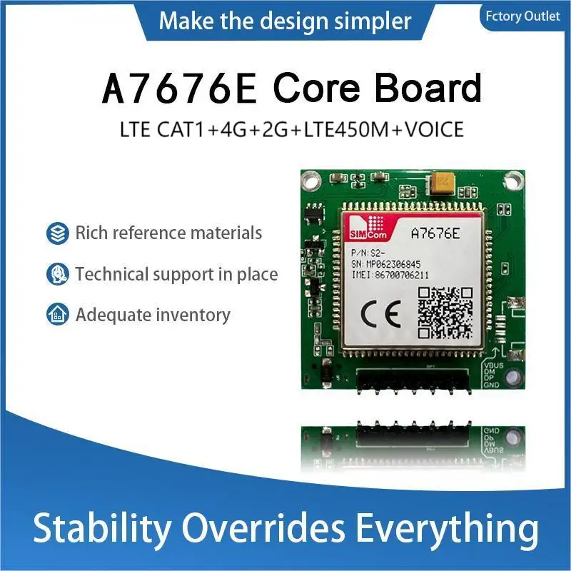 SIMcom A7676E CAT1 Core Board , support Data+voice 1pcs LTE-FDD B1/B3/B8/B20/B31/B72
SIMcom A7676E CAT1 Core Board , support Data+voice 1pcs LTE-FDD B1/B3/B8/B20/B31/B72