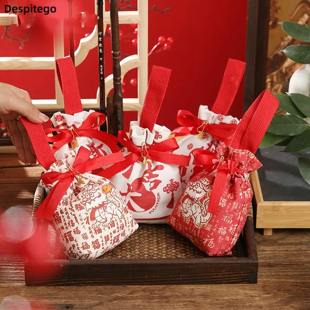 

2024 Год Дракона счастливый красный мешок для конфет праздничный шнурок Новогодняя Холщовая Сумка для сахара с бантом Свадебная подарочная упаковка сумка