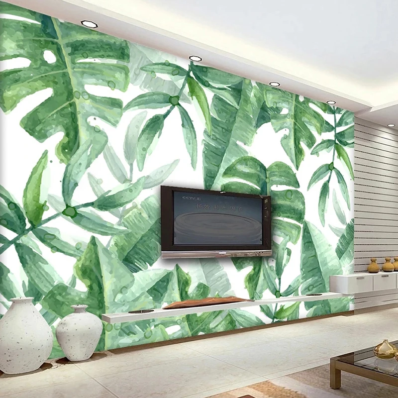 

Nordic Small Fresh Tropical Plant Leaves Mural Wallpaper Living Room Bedroom Backdrop Wall Paper Creative Home Decor Art Fresco