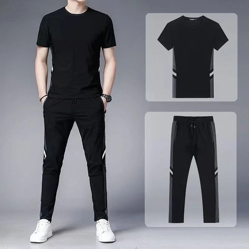 

Top Smooth Men's Clothing No Logo Tracksuit Sportswear Pants Sets Jogging Sports Suits Polyester T Shirt Man Original Brands Xl