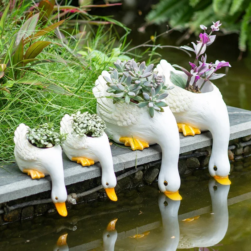 

Cute Duck Succulent Flower Pot Living Room Balcony Decoration Outdoor Courtyard Layout Creative Drinking Water Animal Plant Pot