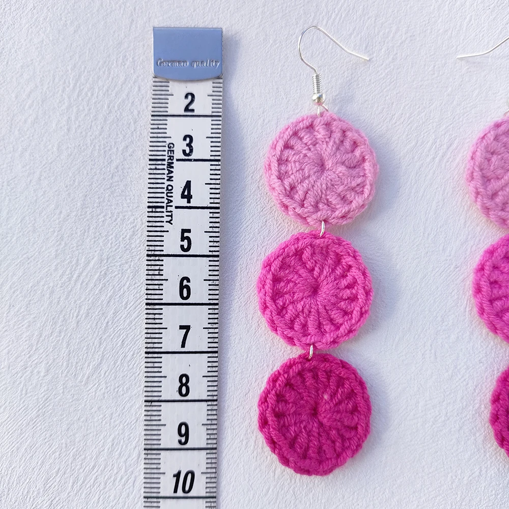 Pink Crochet Long Drop Earrings - Handknit Statement Jewelry 1 S22faca54a6b3431cb237e80e0b139fd90